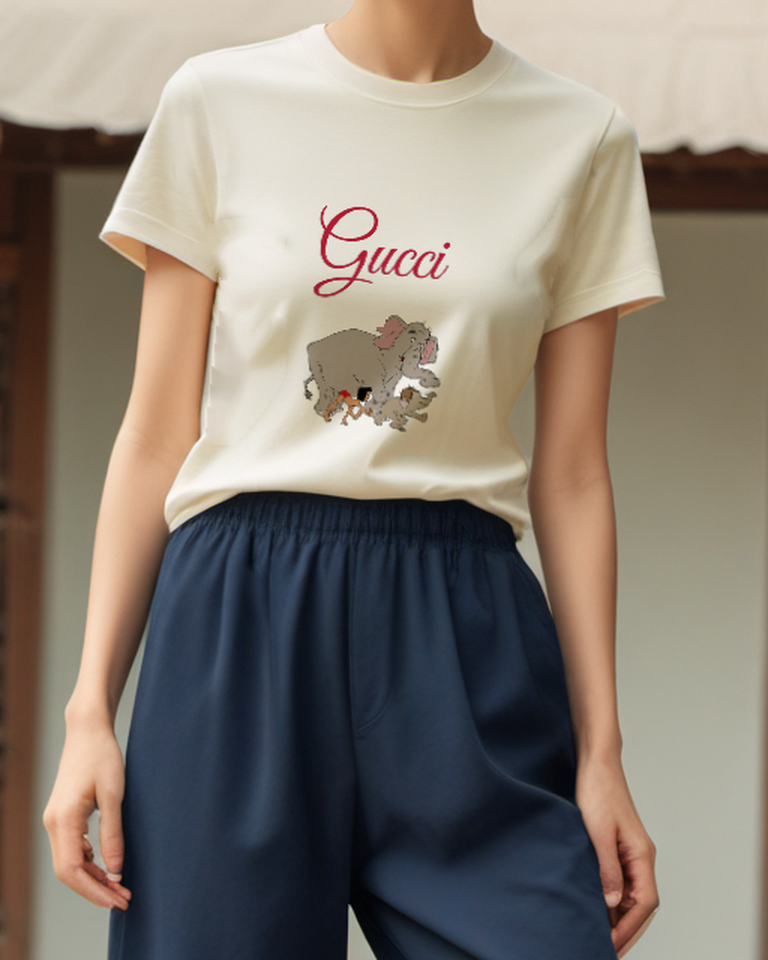 Ivory Elephant And Jungle Companions Graphic T-Shirt - model wearing view