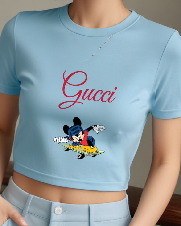 Sky Blue Mickey Mouse Skateboarding With Helmet And Pads Graphic T-Shirt - model wearing view
