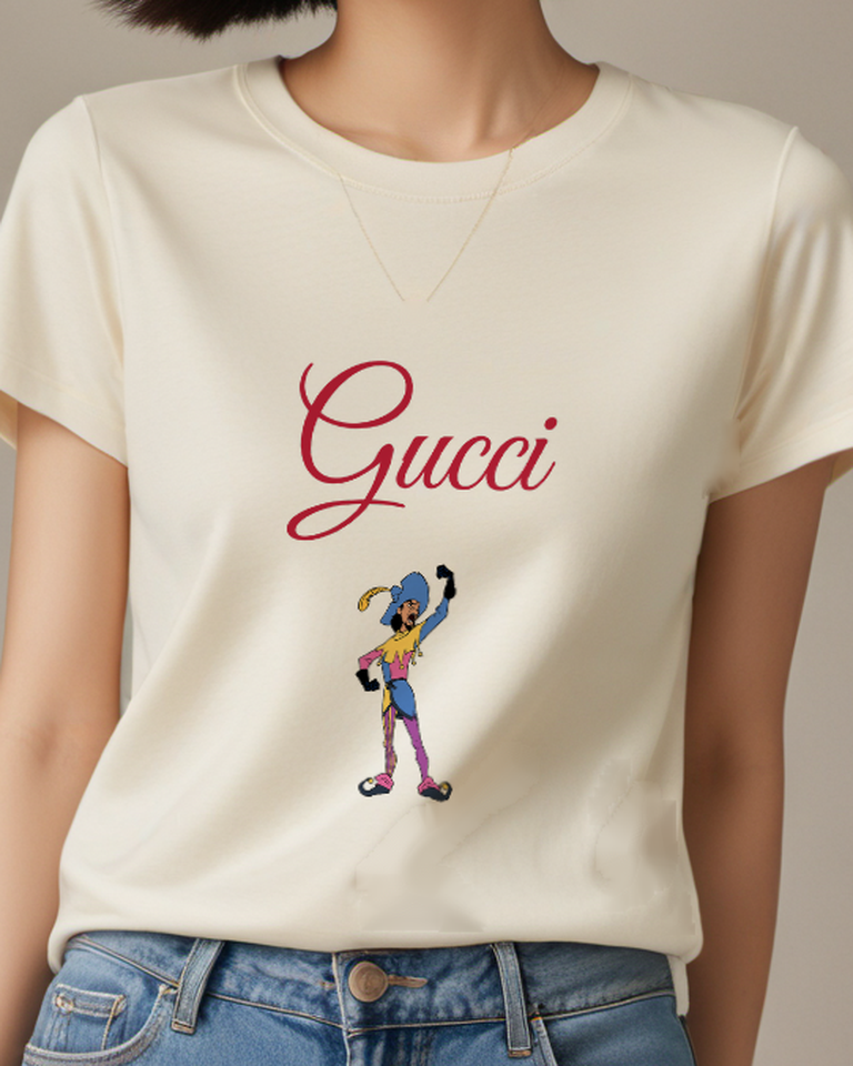 Ivory Colorful Jester Raised Hand Graphic T-Shirt - model wearing view
