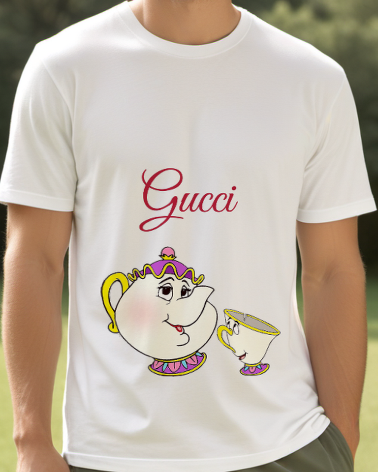 Light Gray Teapot Shaped Teacup Smiling Graphic T-Shirt - model wearing view