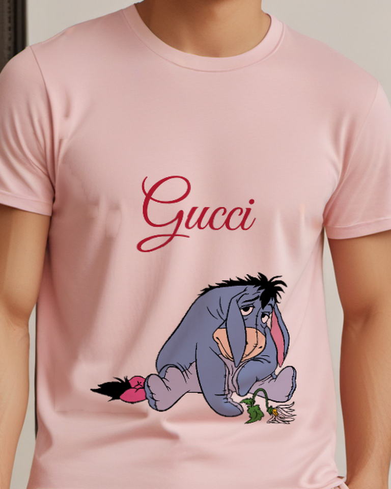 Blush Pink Eeyore Sitting Dejectedly Graphic T-Shirt - model wearing view