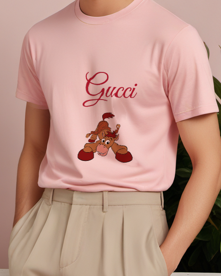 Blush Pink Bullseye Lying On Back Smiling Wide Graphic T-Shirt - model wearing view