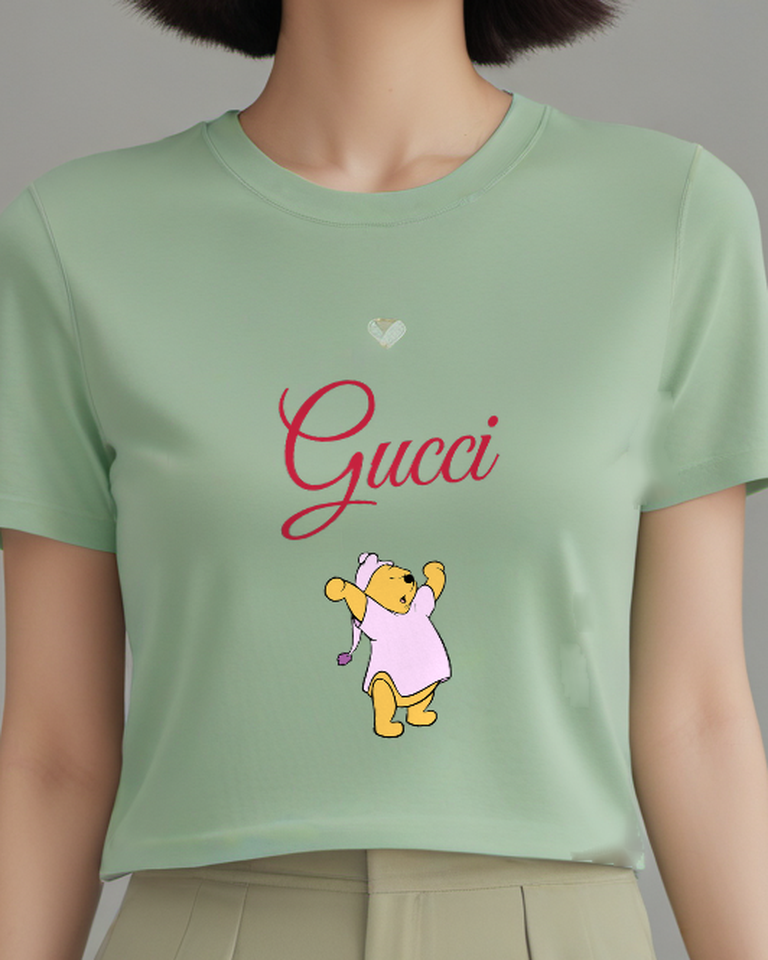 Sage Green Winnie The Pooh In Pajamas Dancing Graphic T-Shirt - model wearing view