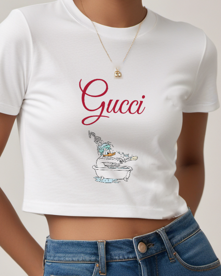 White Donald Duck Bathing In Tub Graphic T-Shirt - model wearing view