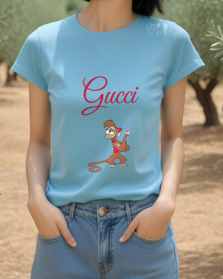 Sky Blue Waving Vest Monkey Graphic T-Shirt - styled view 5