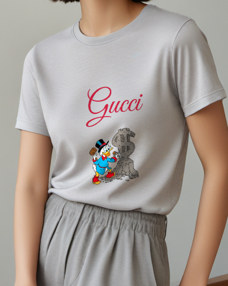 Light Gray Scrooge Mcduck Mining Dollar Sign Graphic T-Shirt - model wearing view