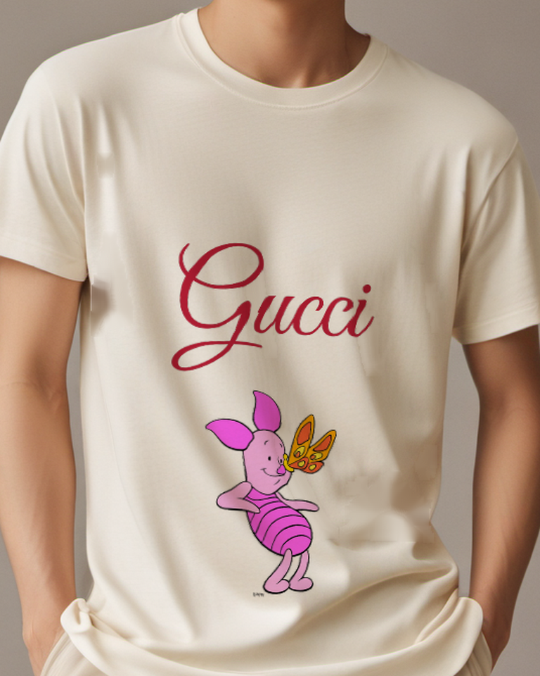 Ivory Piglet Sniffs Butterfly Graphic T-Shirt - model wearing view