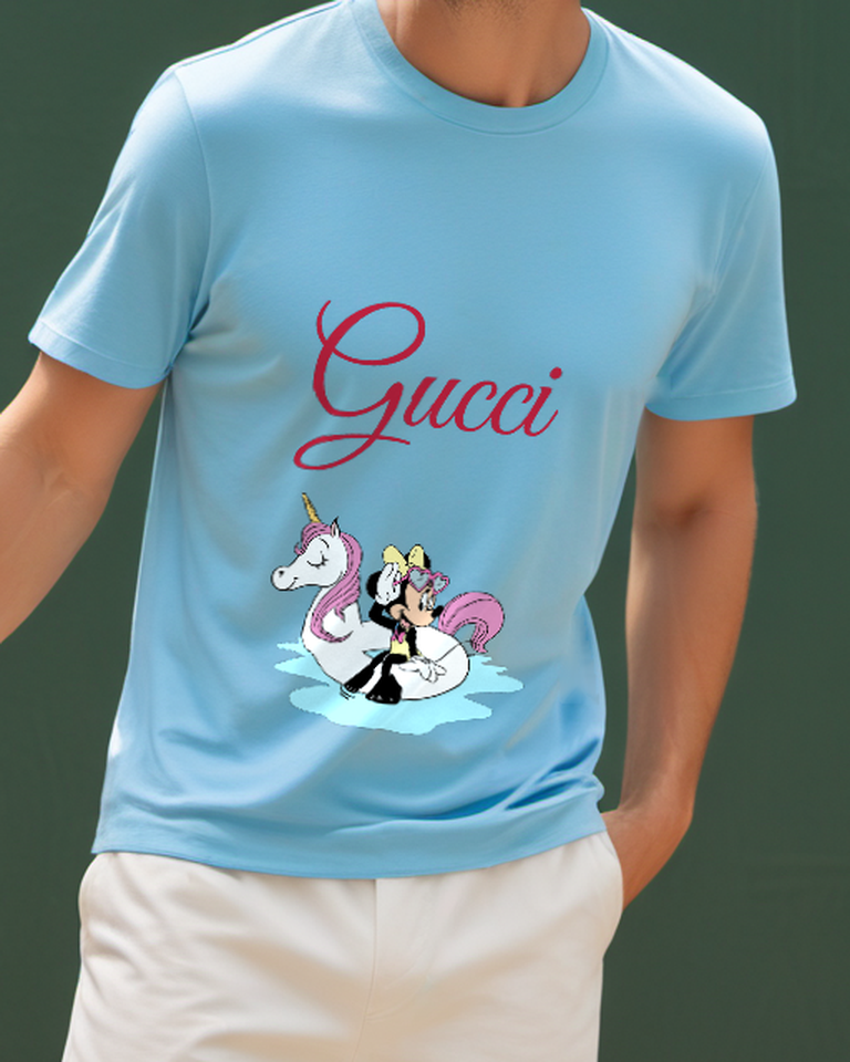 Dusty Blue Minnie Mouse On Unicorn Float Graphic T-Shirt - model wearing view