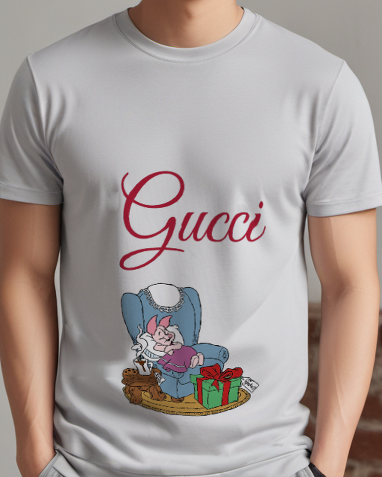 Light Gray Piglet Naps In Armchair Graphic T-Shirt - model wearing view