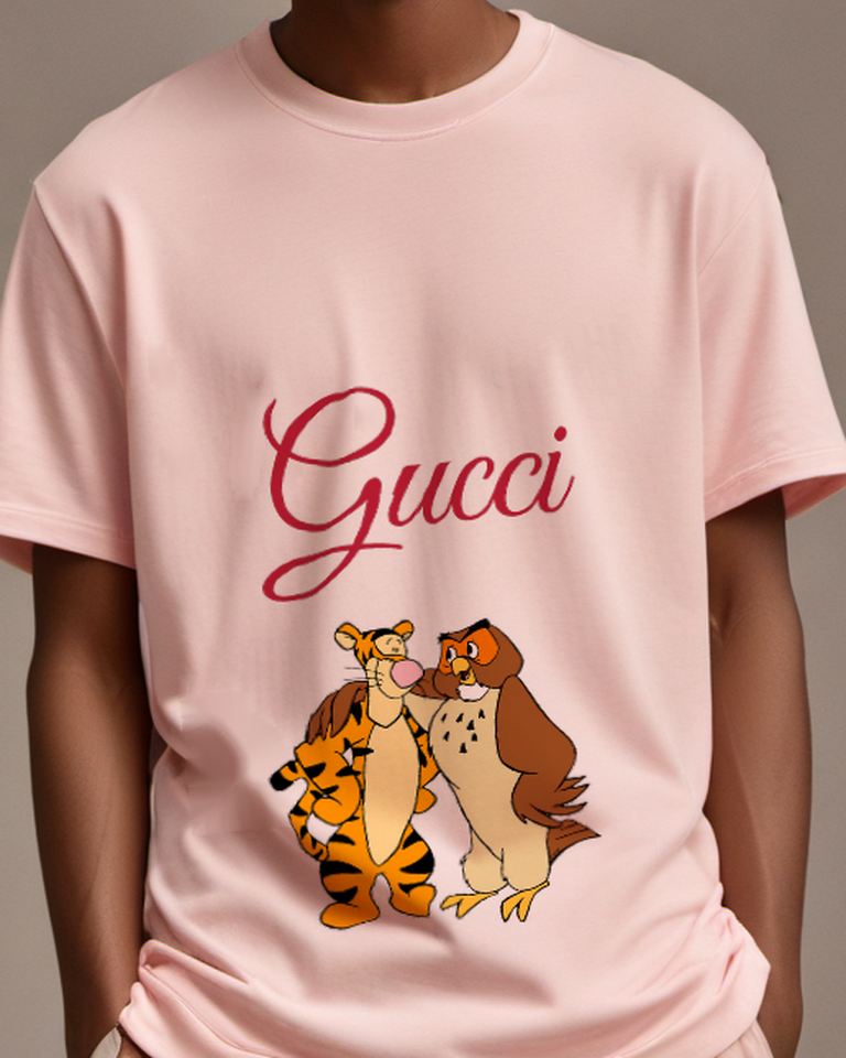 Blush Pink Tigger With Owl Companion Standing Together Graphic T-Shirt - model wearing view