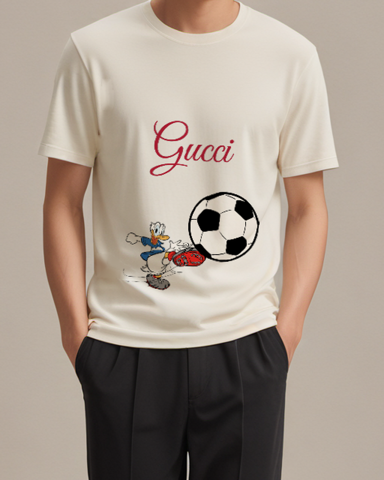 Ivory Duck Oversized Soccer Ball Graphic T-Shirt - model wearing view
