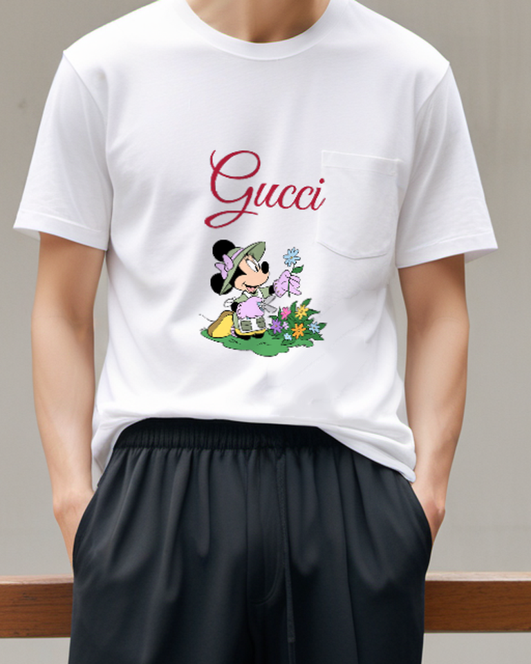 White Minnie Mouse Gardening With Scissors Graphic T-Shirt - model wearing view