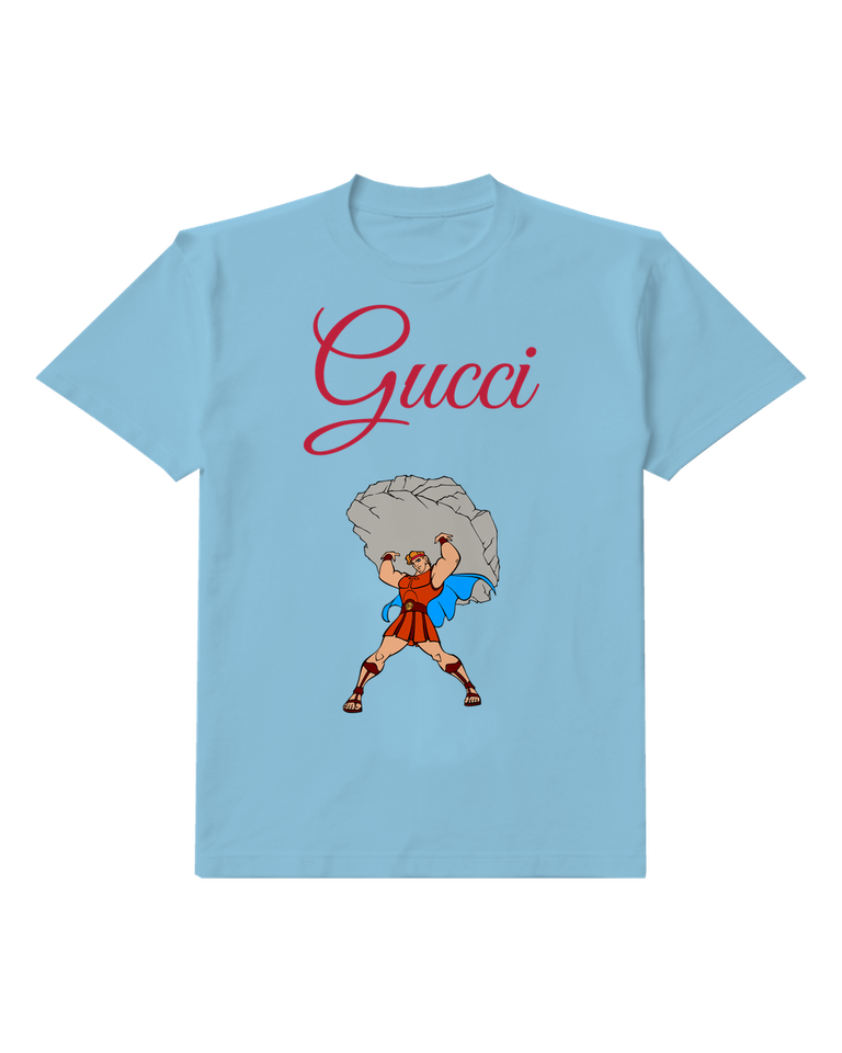 Sky Blue Hero Lifting Gray Boulder Graphic T-Shirt - front product view