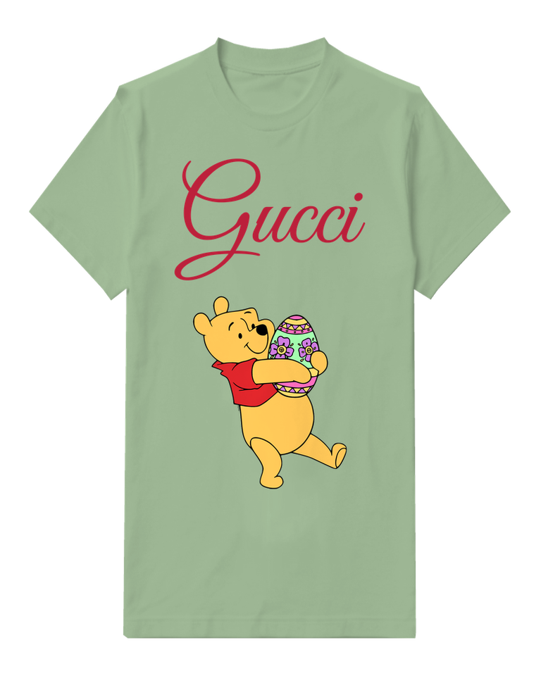 Sage Green Winnie The Pooh Holding Easter Egg Graphic T-Shirt - front product view