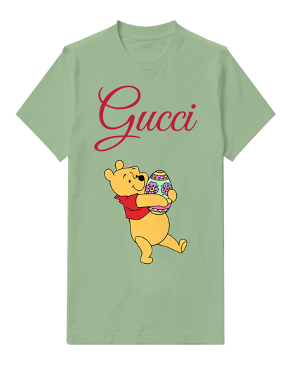 Sage Green Winnie The Pooh Holding Easter Egg Graphic T-Shirt - front product view