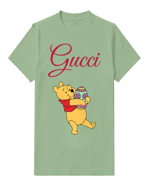 Sage Green Winnie The Pooh Holding Easter Egg Graphic T-Shirt - front product view