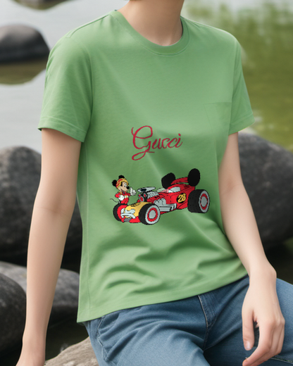 Sage Green Red Racing Car Mouse Graphic T-Shirt - styled view 3