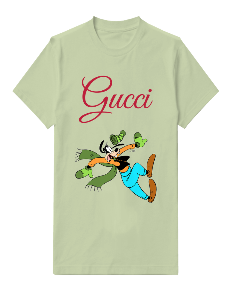 Olive Green Goofy Slipping In Winter Gear Graphic T-Shirt - front product view