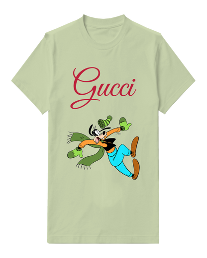 Olive Green Goofy Slipping In Winter Gear Graphic T-Shirt - front product view
