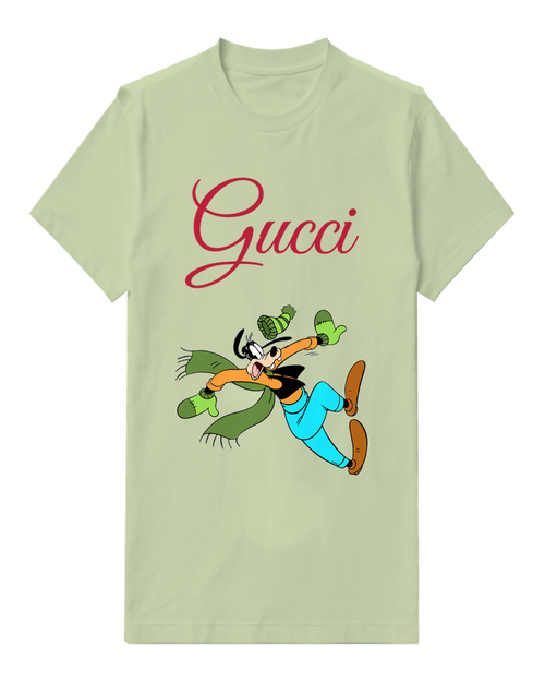 Olive Green Goofy Slipping In Winter Gear Graphic T-Shirt - front product view