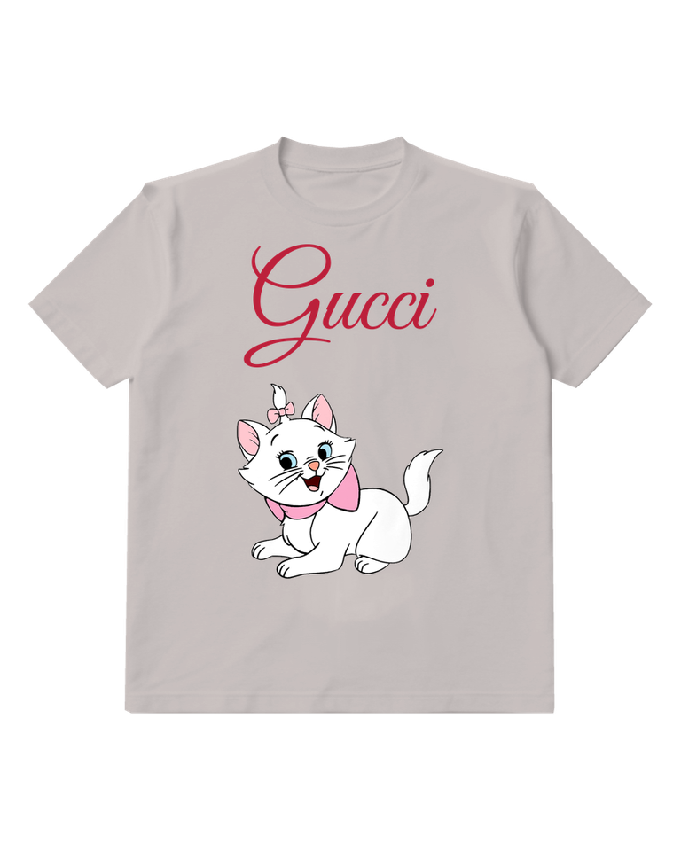 Light Gray White Cat With Pink Bow And Collar Graphic T-Shirt - front product view