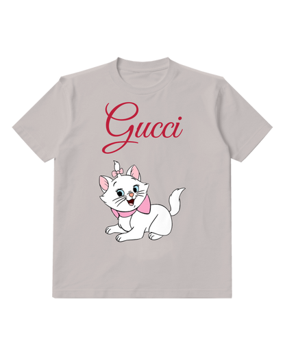 Light Gray White Cat With Pink Bow And Collar Graphic T-Shirt - front product view