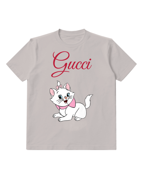 Light Gray White Cat With Pink Bow And Collar Graphic T-Shirt - front product view