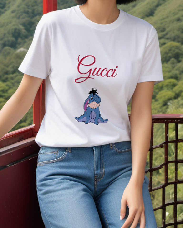 White Seated Blue Donkey Graphic T-Shirt - styled view 3
