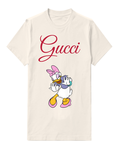 White Daisy Duck Laughing With Hands Up Graphic T-Shirt - front product view