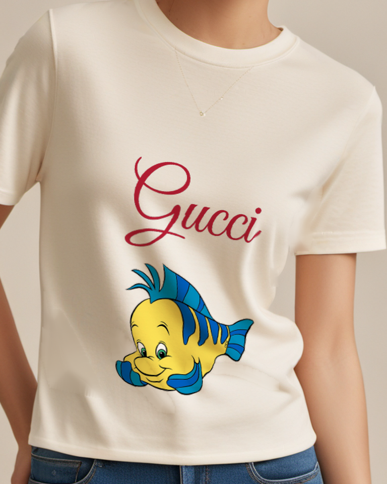 Ivory Smiling Striped Yellow Fish Graphic T-Shirt - model wearing view