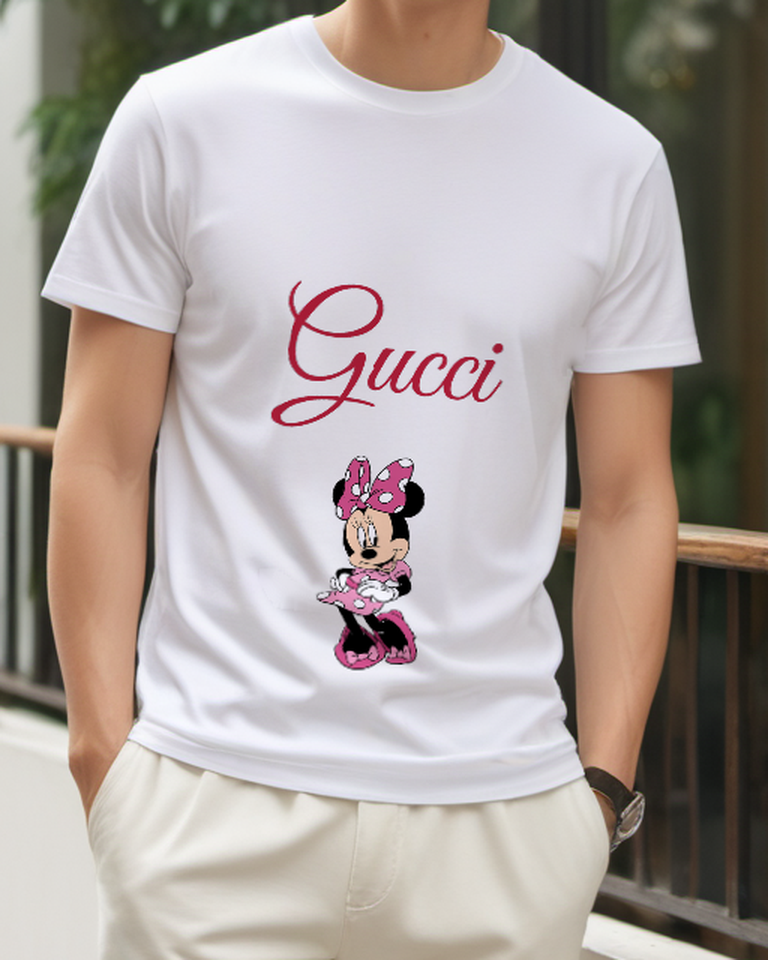 White Minnie Mouse In Playful Stance Crew Neck Graphic T-Shirt - model wearing view
