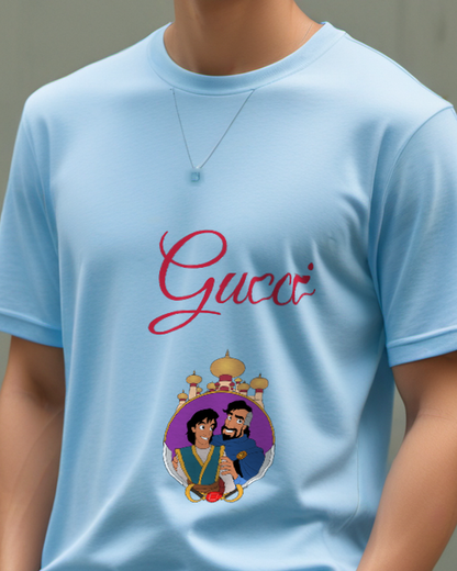 Sky Blue Royal Family Circular Portrait Graphic T-Shirt - model wearing view