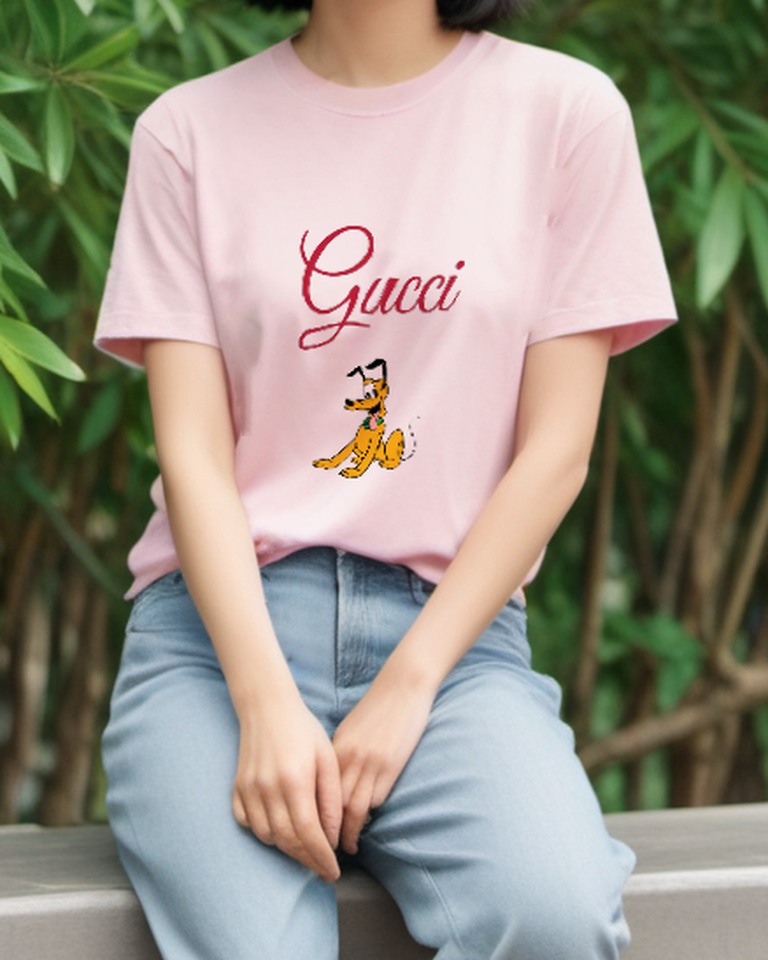Blush Pink Seated Green Collar Dog Graphic T-Shirt - styled view 1