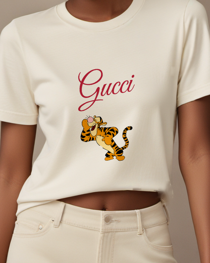 Ivory Tigger Character Jumping Joyfully Graphic T-Shirt - model wearing view