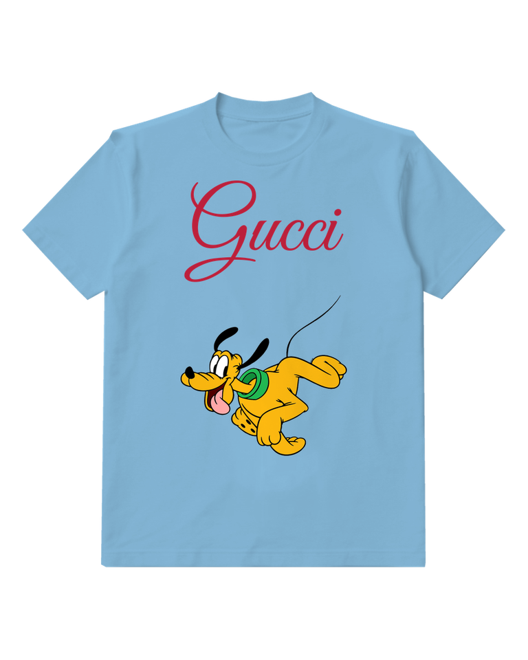 Sky Blue Pluto Running With Green Collar Graphic T-Shirt - front product view