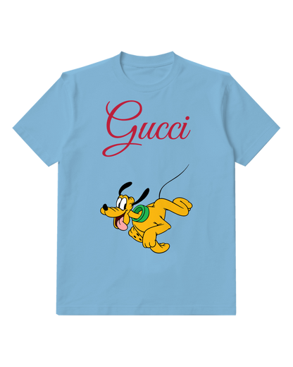 Sky Blue Pluto Running With Green Collar Graphic T-Shirt - front product view