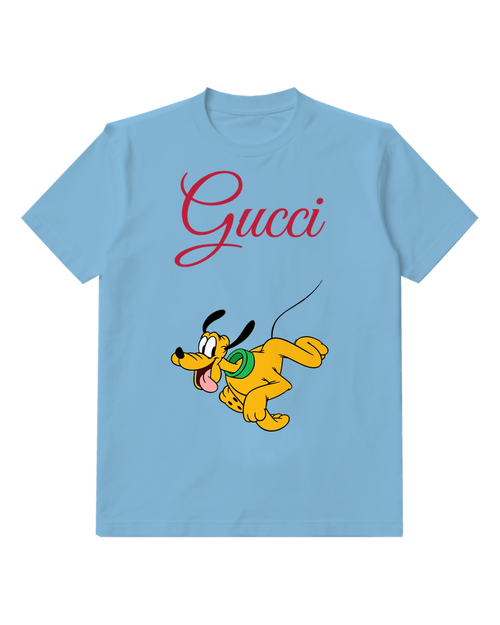 Sky Blue Pluto Running With Green Collar Graphic T-Shirt - front product view