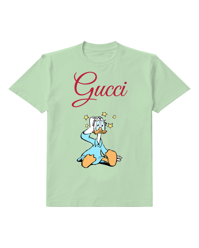 Sage Green Donald Duck Sitting Head Tilted Up Graphic T-Shirt - front product view