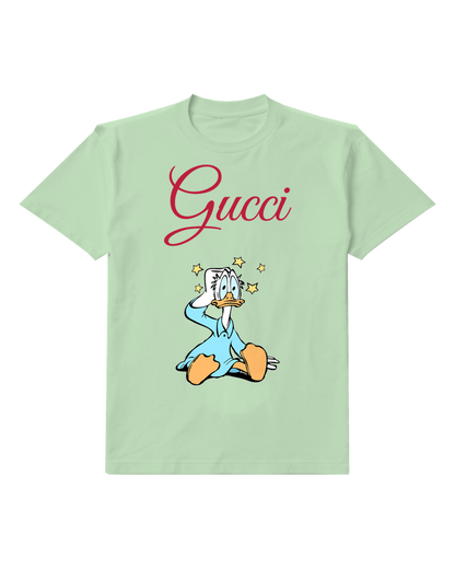 Sage Green Donald Duck Sitting Head Tilted Up Graphic T-Shirt - front product view
