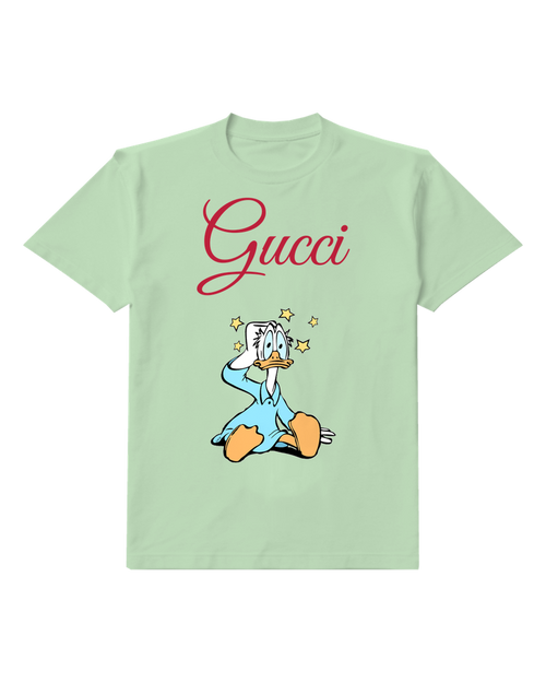 Sage Green Donald Duck Sitting Head Tilted Up Graphic T-Shirt - front product view
