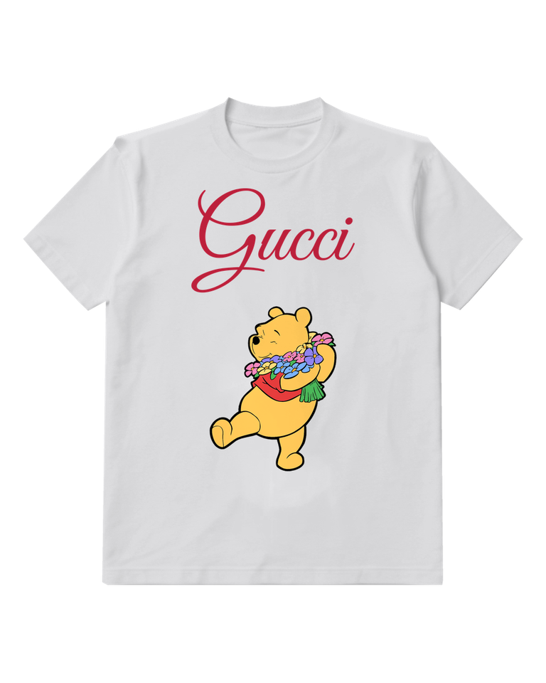 Light Gray Winnie The Pooh Holding Flowers Graphic T-Shirt - front product view