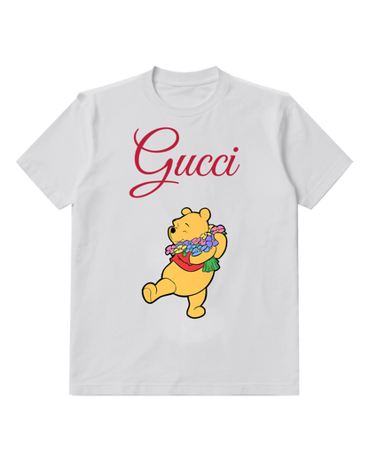 Light Gray Winnie The Pooh Holding Flowers Graphic T-Shirt - front product view