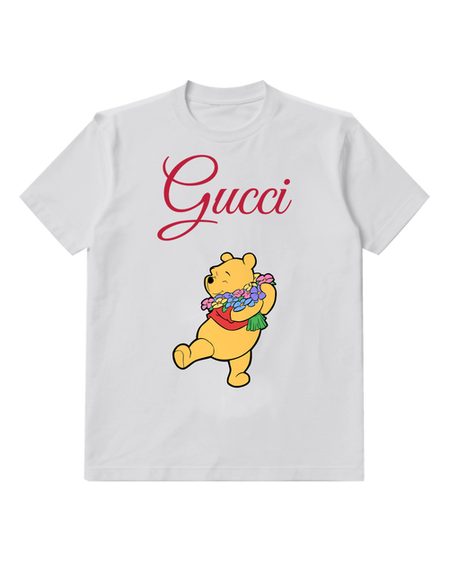 Light Gray Winnie The Pooh Holding Flowers Graphic T-Shirt - front product view