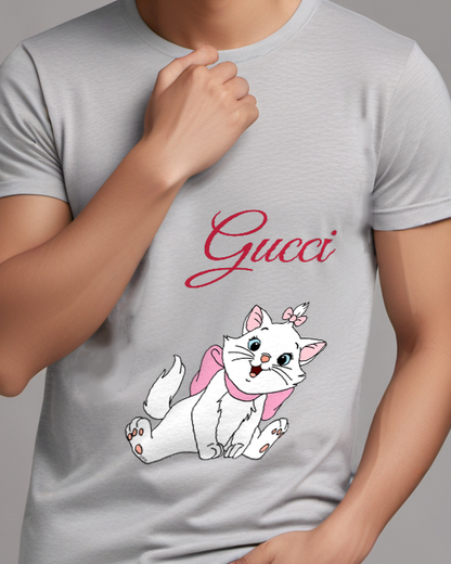 Light Gray Marie With Pink Bow Graphic T-Shirt - model wearing view