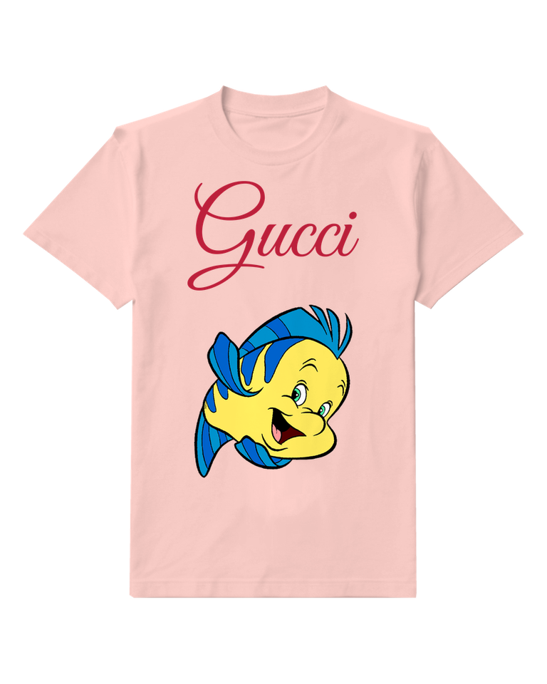Blush Pink Yellow Fish With Blue Stripes Graphic T-Shirt - front product view