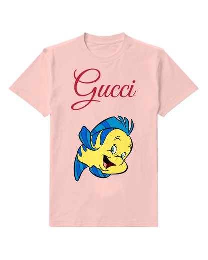 Blush Pink Yellow Fish With Blue Stripes Graphic T-Shirt - front product view