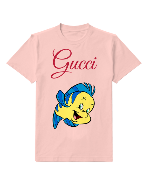 Blush Pink Yellow Fish With Blue Stripes Graphic T-Shirt - front product view