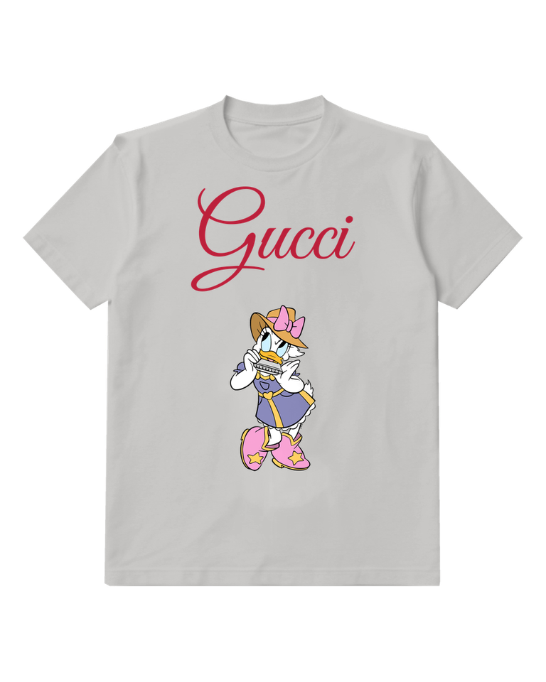 Light Gray Daisy Duck Playing Harmonica Graphic T-Shirt - front product view