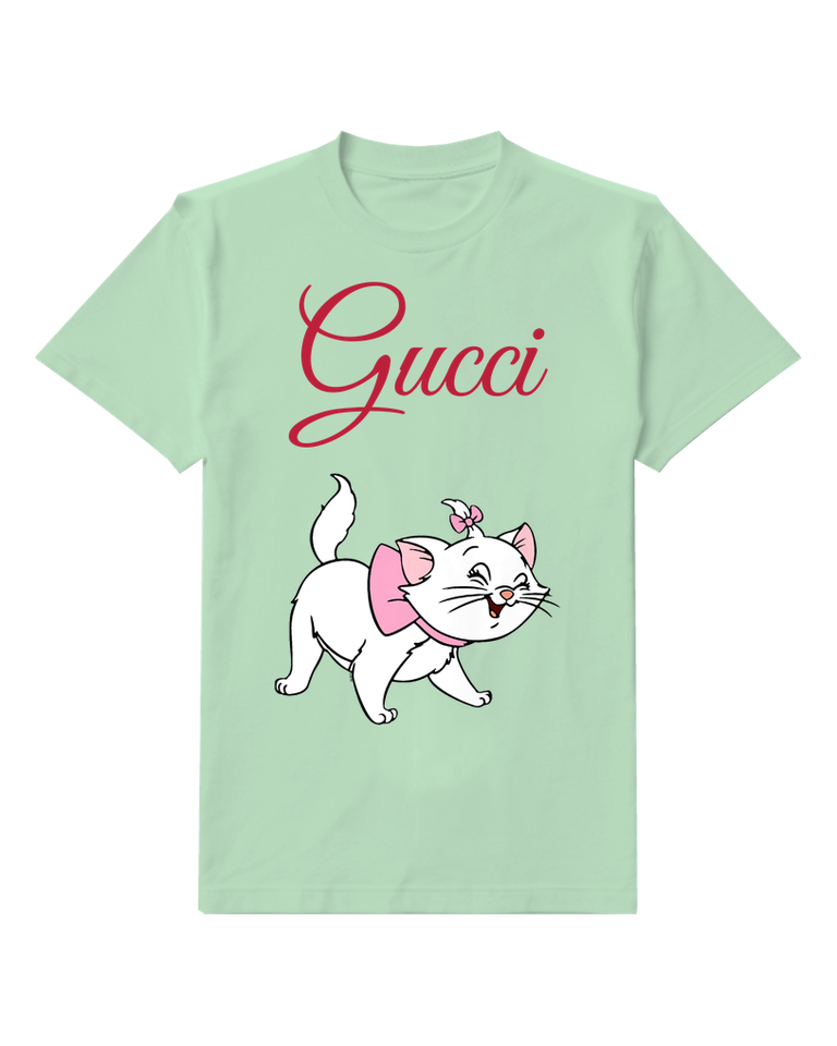 Sage Green White Kitten Pink Ribbon Graphic T-Shirt - front product view