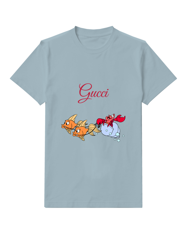 Sky Blue Little Fish And Crab Group Graphic T-Shirt - front product view